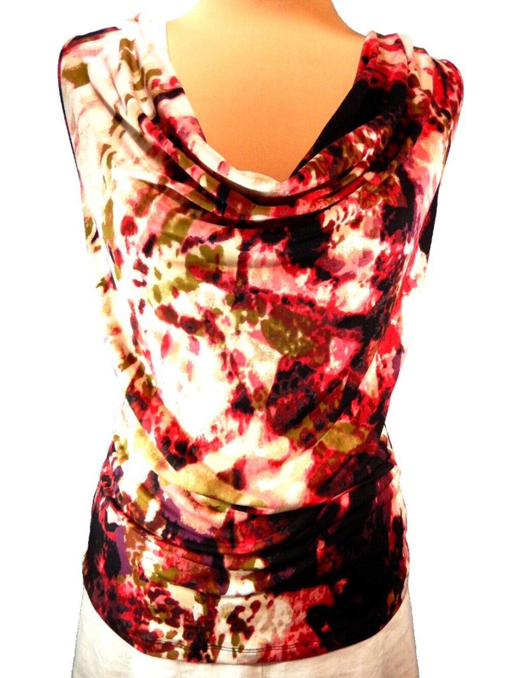 Calvin Klein Magenta & Pink/Black/White Draped Cowl Sleeveless Career Top Medium